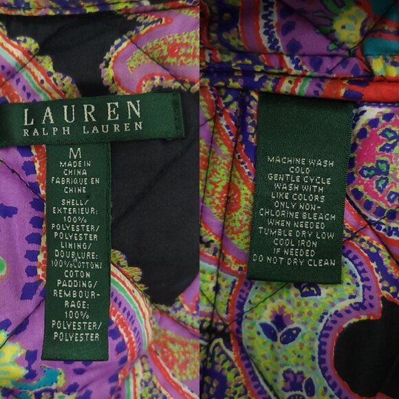 Lauren Ralph Lauren Puffer Vest Full Zip Snap Womens M Paisley Lining Sleeveless - Picture 10 of 10